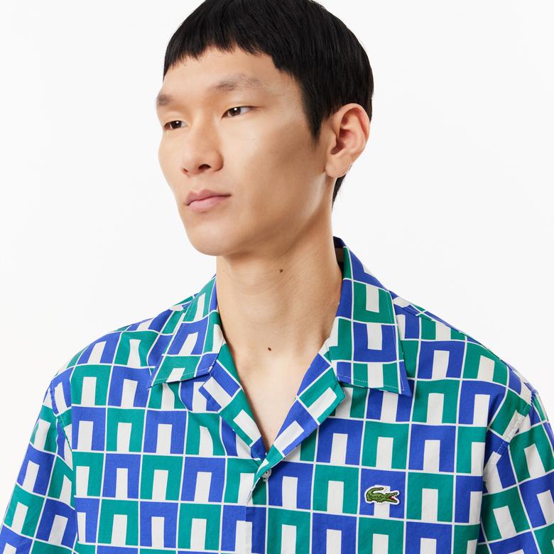 Lacoste Erkek Relaxed Fit Kısa Kollu Monogram Yeşil Gömlek