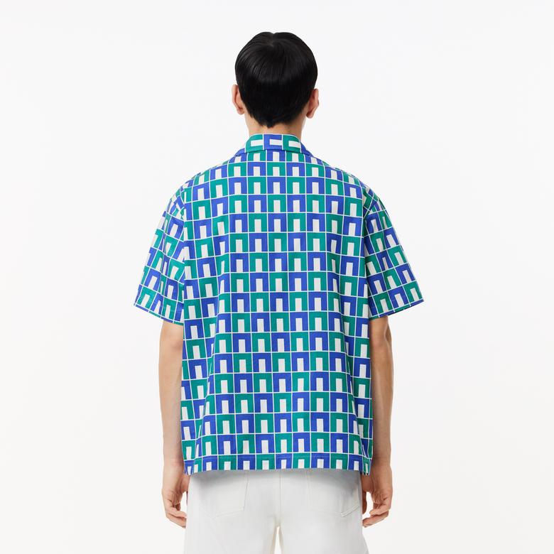Lacoste Erkek Relaxed Fit Kısa Kollu Monogram Yeşil Gömlek