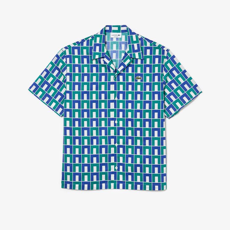 Lacoste Erkek Relaxed Fit Kısa Kollu Monogram Yeşil Gömlek