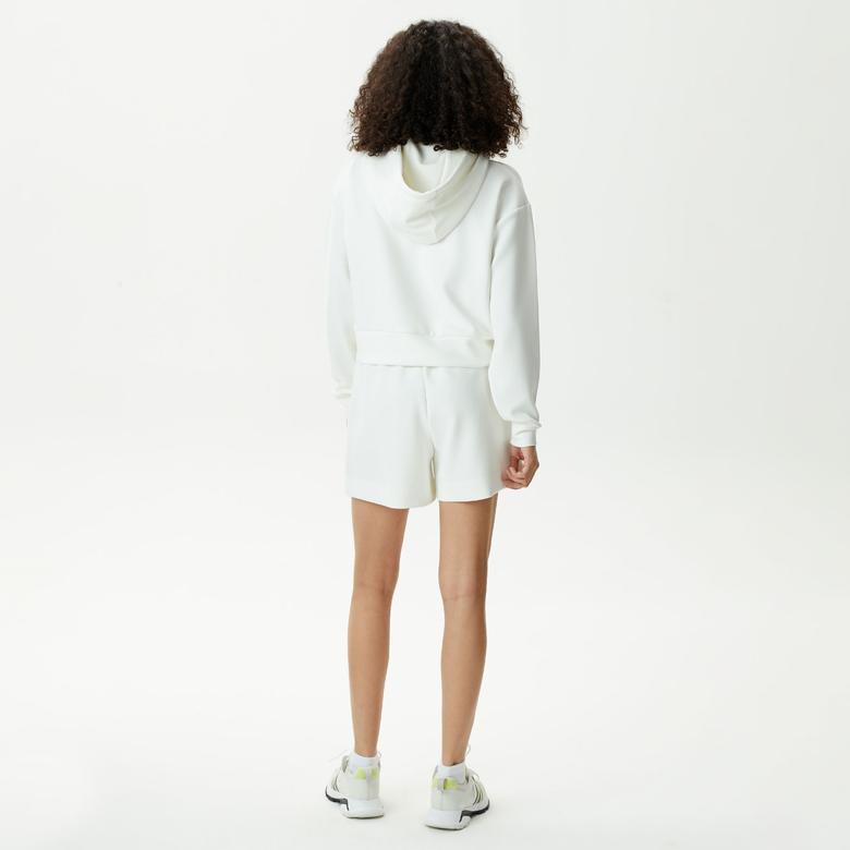 Lacoste Kadın Relaxed Fit Kapüşonlu Baskılı Beyaz Sweatshirt