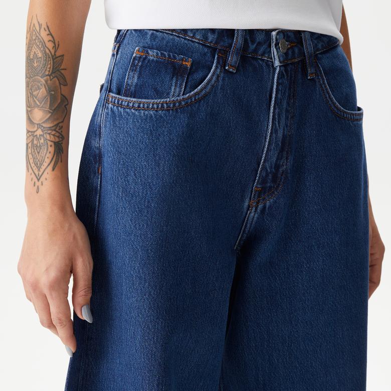 Lacoste Kadın Relaxed Fit Lacivert Jean Pantolon