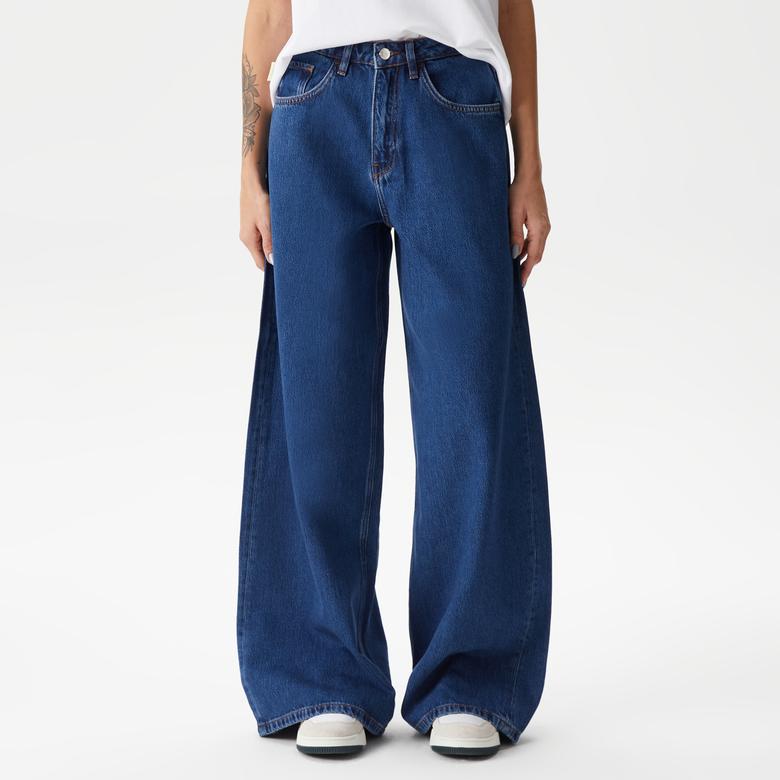 Lacoste Kadın Relaxed Fit Lacivert Jean Pantolon