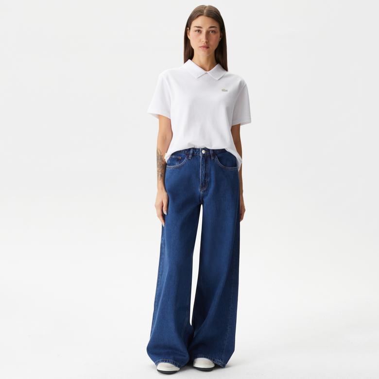 Lacoste Kadın Relaxed Fit Lacivert Jean Pantolon