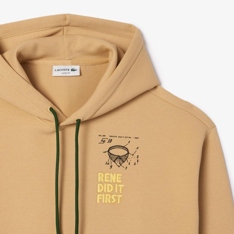 Lacoste Classic Unisex Relaxed Fit Bej Hoodie