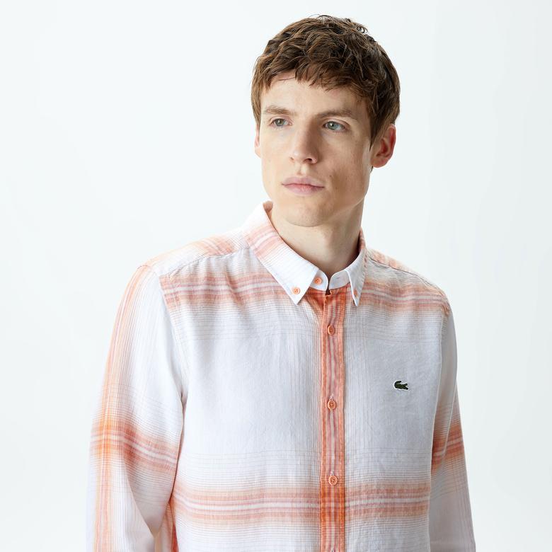 Lacoste Erkek Regular Fit Ekose Turuncu Gömlek