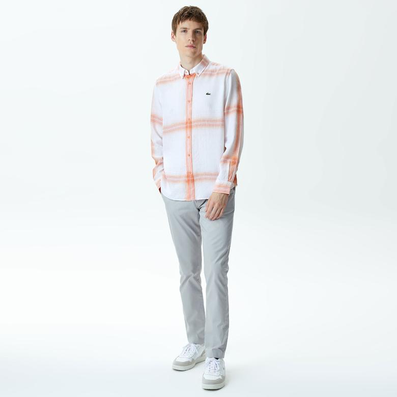 Lacoste Erkek Regular Fit Ekose Turuncu Gömlek