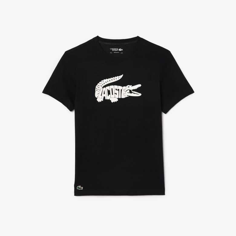Lacoste SPORT Erkek Regular Fit Bisiklet Yaka Baskılı Siyah T-Shirt