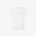 Lacoste Kadın Slim Fit Bisiklet Yaka Beyaz T-Shirt