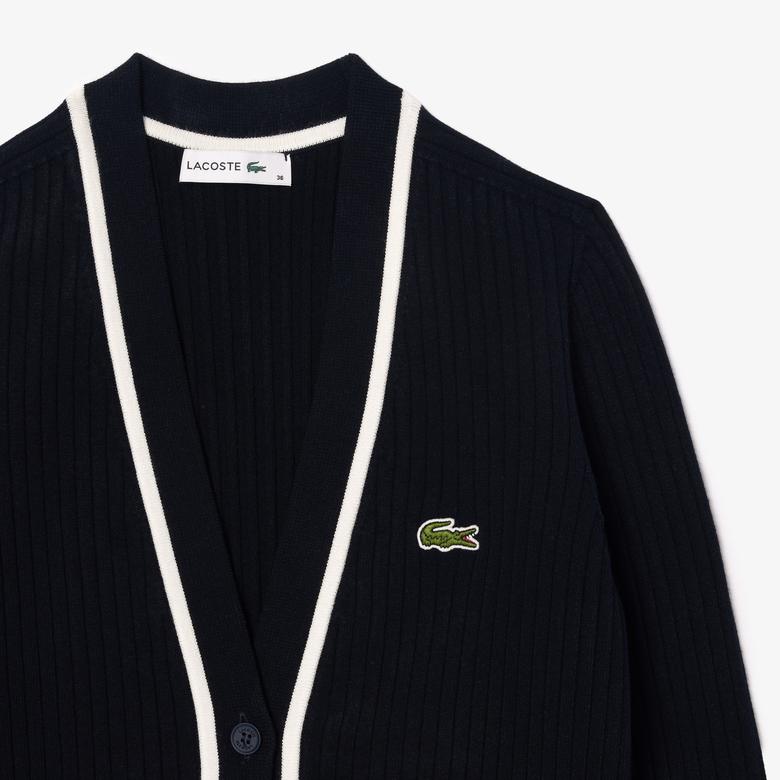 Lacoste Kadın V Yaka Lacivert Hırka