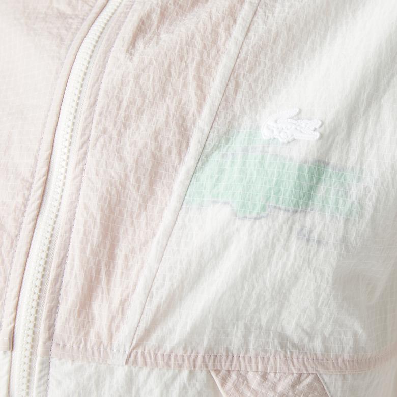 Lacoste Kadın Kapüşonlu Renk Bloklu Beyaz Mont