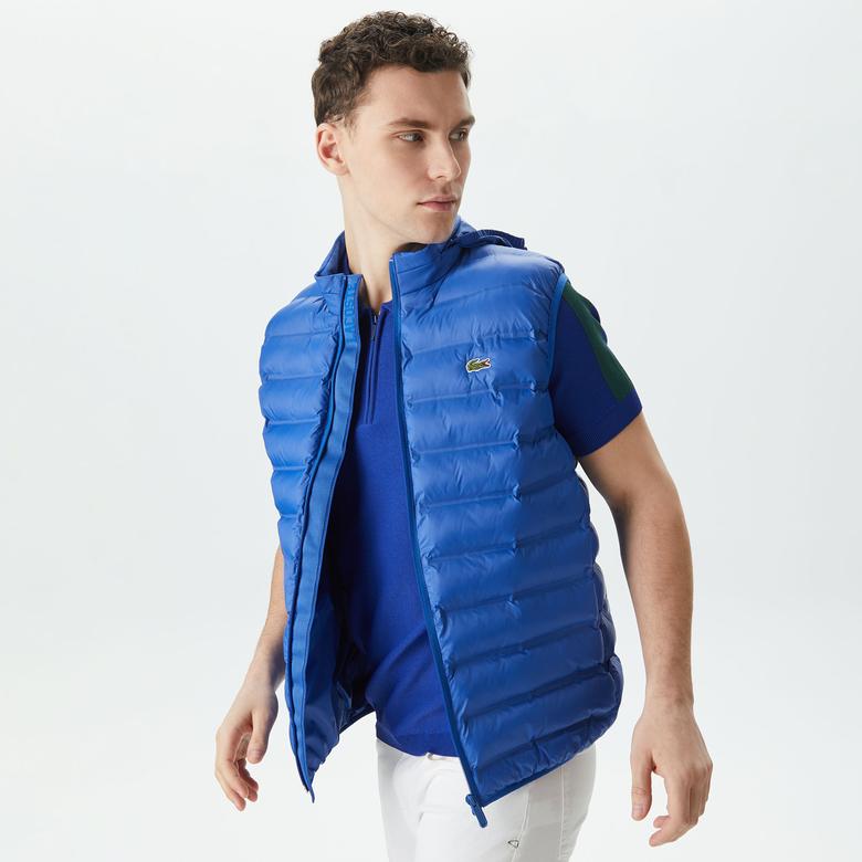 Lacoste Erkek Kapüşonlu Kapitone Mavi Yelek