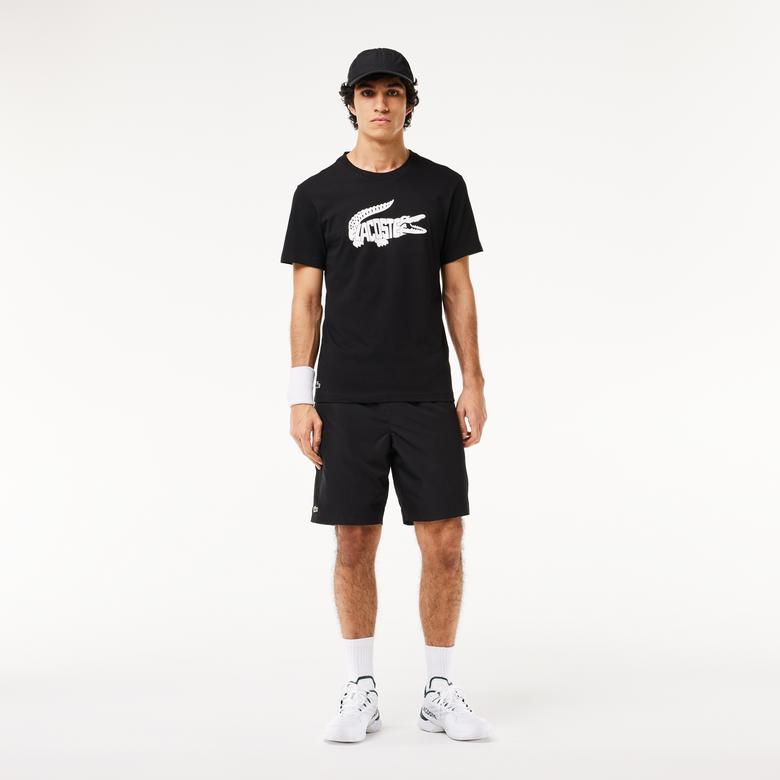 Lacoste SPORT Erkek Regular Fit Bisiklet Yaka Baskılı Siyah T-Shirt