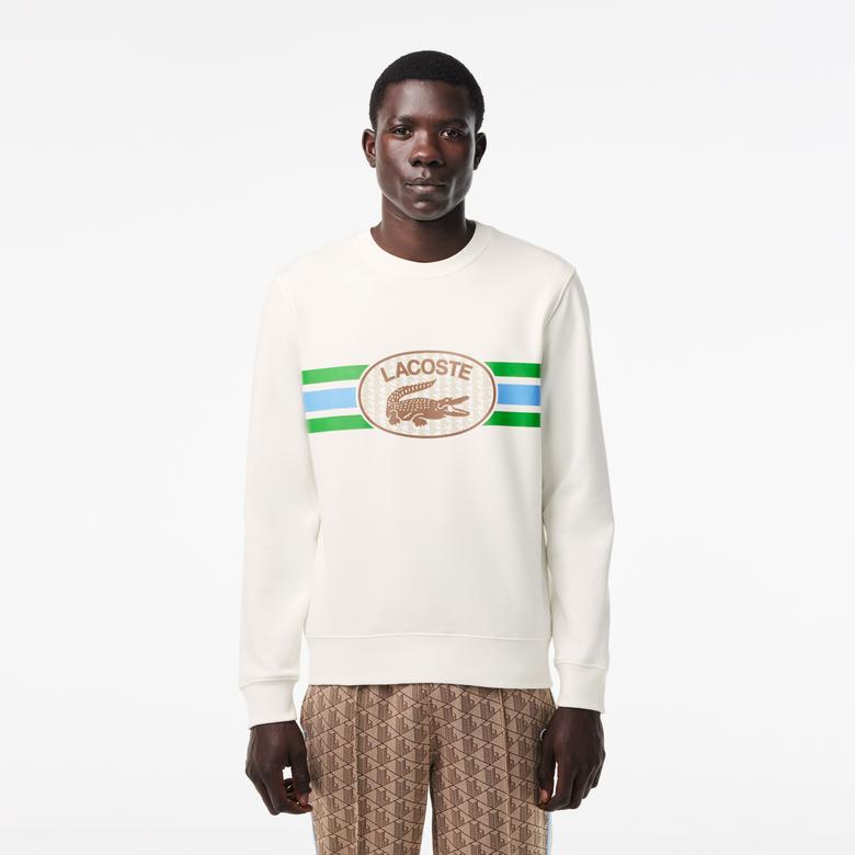 Lacoste Erkek Classic Fit Bisiklet Yaka Baskılı Krem Sweatshirt