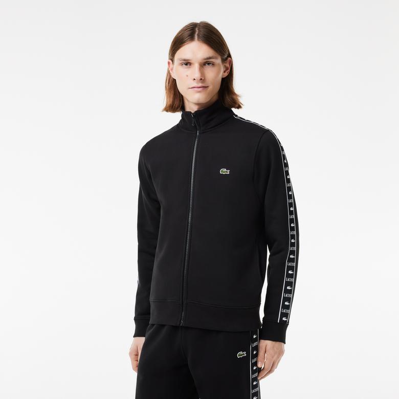 Lacoste Erkek Classic Fit Dik Yaka Baskılı Siyah Sweatshirt