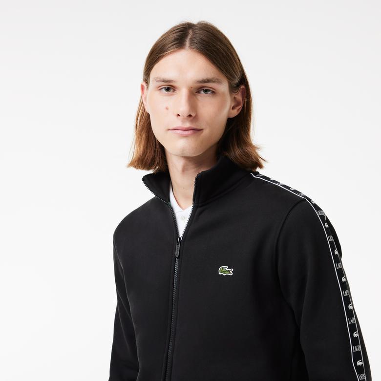 Lacoste Erkek Classic Fit Dik Yaka Baskılı Siyah Sweatshirt
