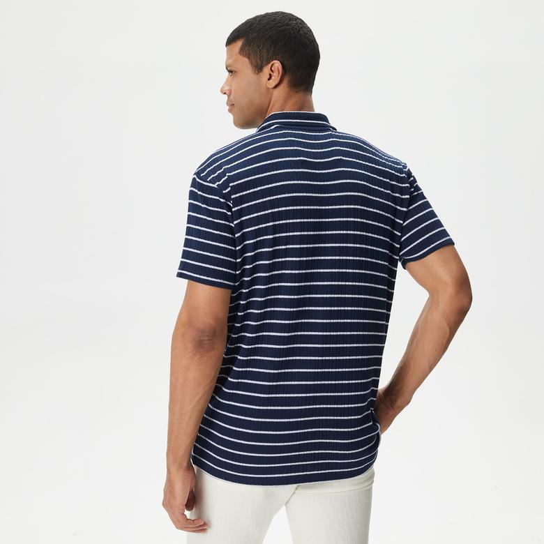 Nautica Erkek Lacivert Slim Fit Kısa Kollu Çizgili Polo