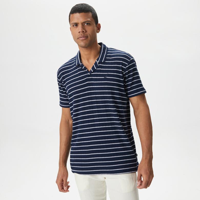 Nautica Erkek Lacivert Slim Fit Kısa Kollu Çizgili Polo