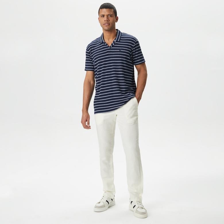 Nautica Erkek Lacivert Slim Fit Kısa Kollu Çizgili Polo
