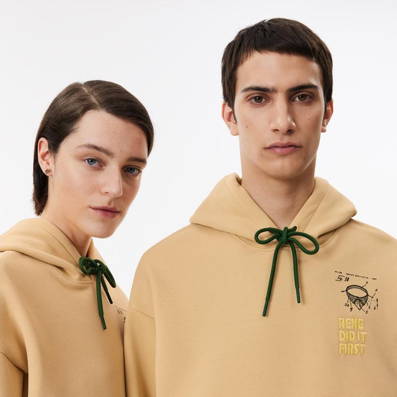 Lacoste Classic Unisex Relaxed Fit Bej Hoodie