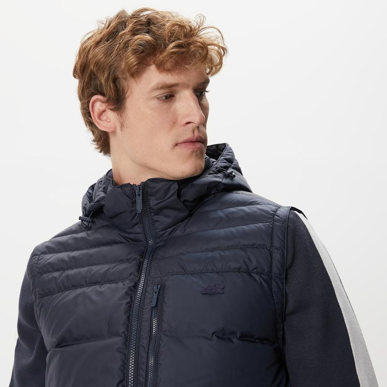 Lacoste Erkek Kapüşonlu Kapitone Lacivert Mont