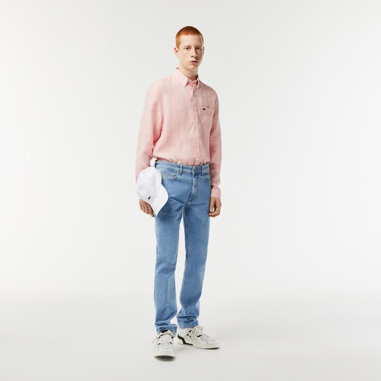 Lacoste Erkek Regular Fit Düğmeli Yaka Keten Açık Pembe Gömlek