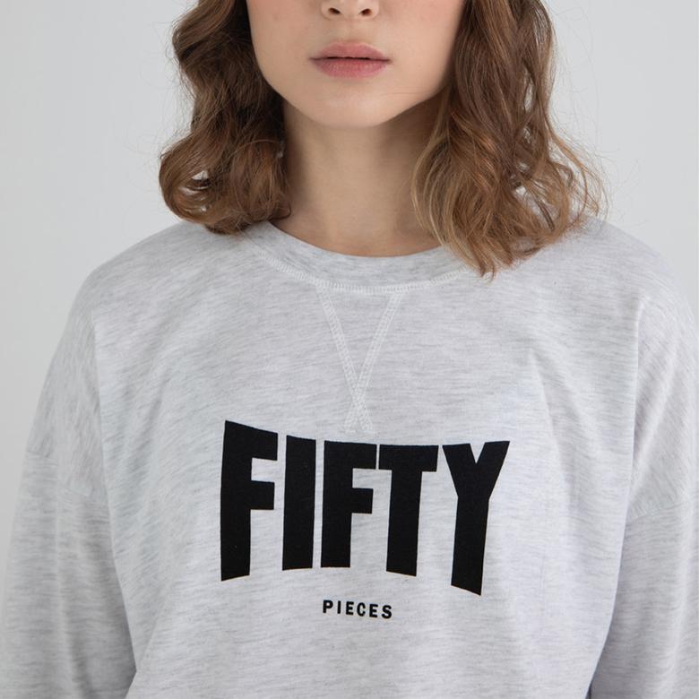 Fifty Pieces Oversize Kadın Gri T-Shirt