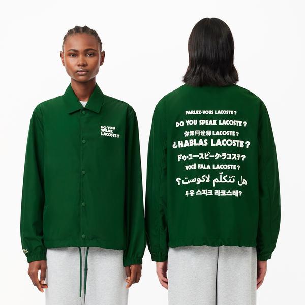 Lacoste Unisex Polo Yaka Baskılı Yeşil Ceket
