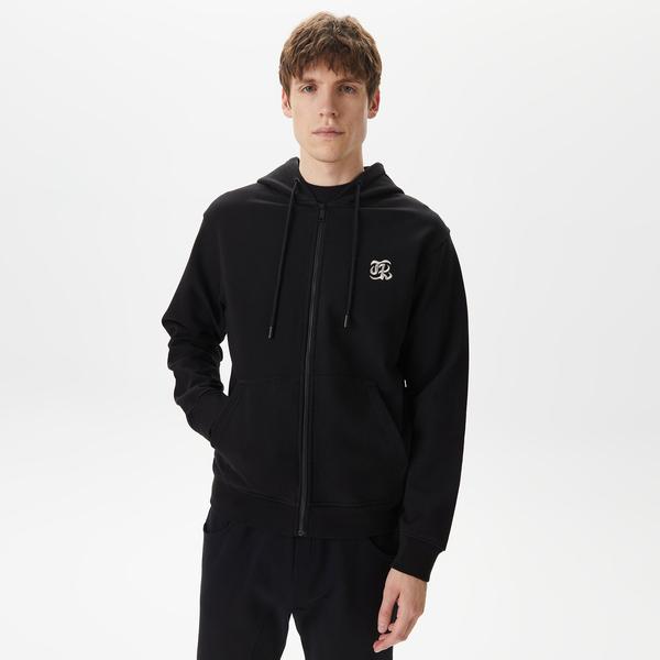 ERKEK BASKILI FERMUARLI SİYAH SWEATSHIRT