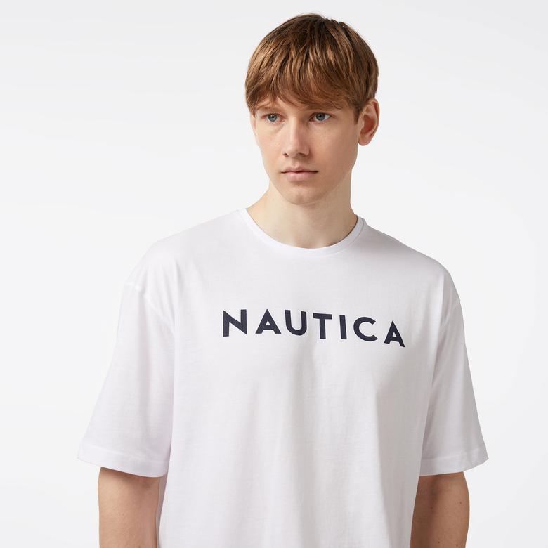 Nautica Erkek Beyaz Oversize T-Shirt