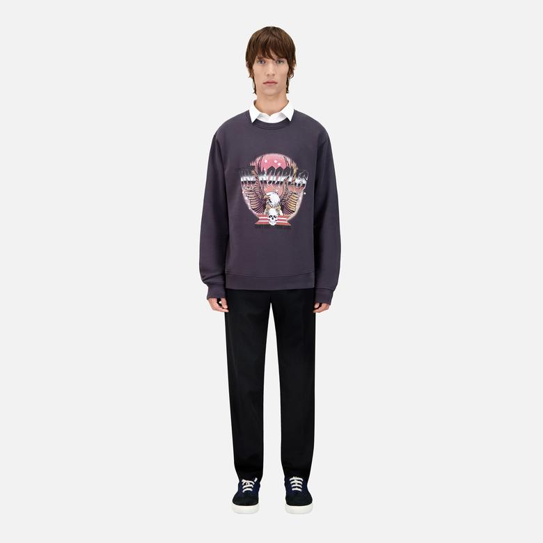 ERKEK BASKILI BİSİKLET YAKA GRİ SWEATSHIRT