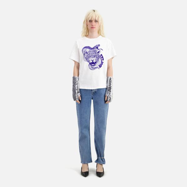 KADIN BASKILI BİSİKLET YAKA BEYAZ T-SHIRT