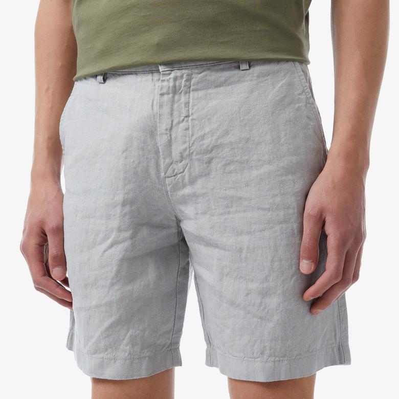 Lacoste Erkek Slim Fit Keten Gri Bermuda