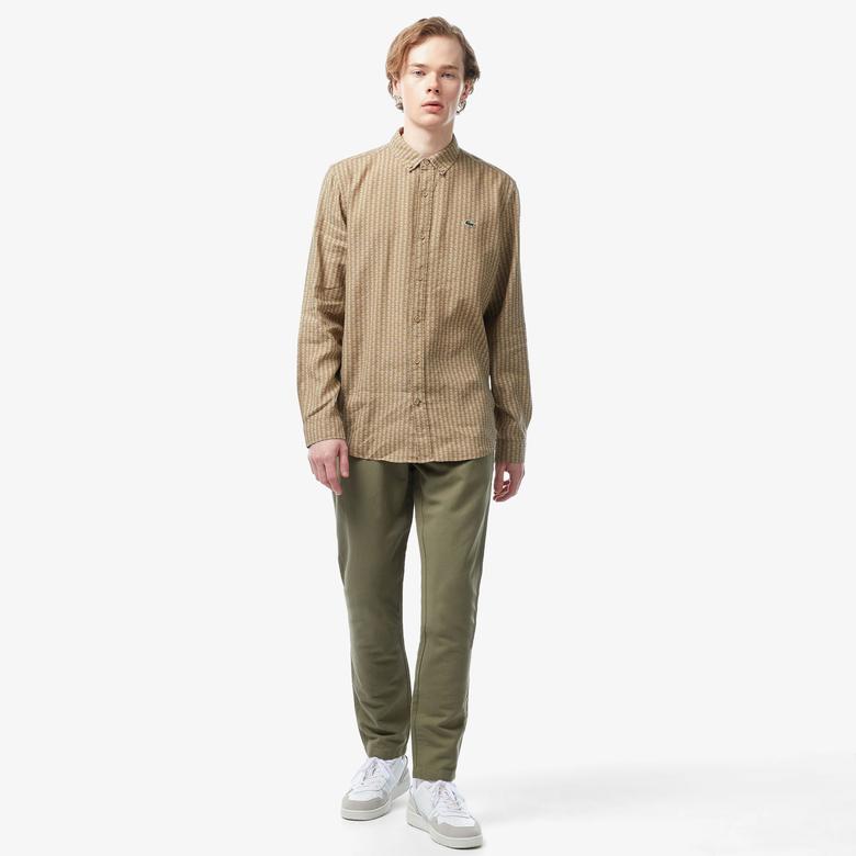 Lacoste Erkek Regular Fit Düğmeli Yaka Monogram Bej Gömlek