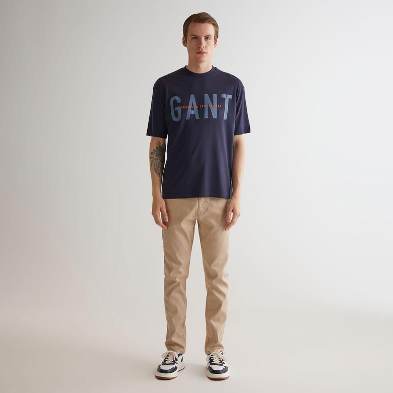 GANT Erkek Lacivert Oversize Fit Bisiklet Yaka Logolu T-shirt