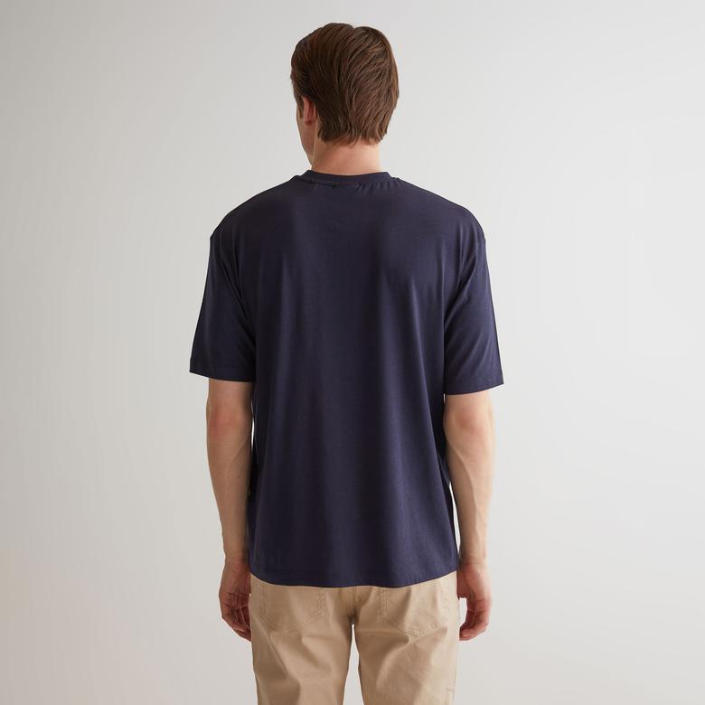 GANT Erkek Lacivert Oversize Fit Bisiklet Yaka Logolu T-shirt