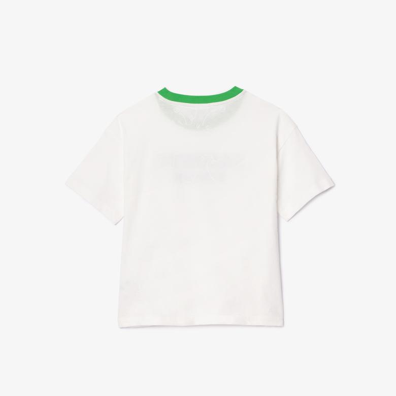 Lacoste Çocuk Bisiklet Yaka Baskılı Beyaz T-shirt