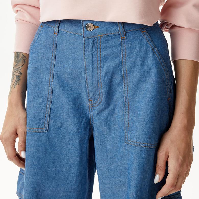 Lacoste Kadın Loose Fit Mavi Jean Pantolon