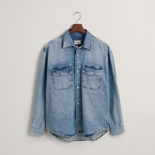 GANT Erkek Mavi Oversize Fit Klasik Yaka Gömlek