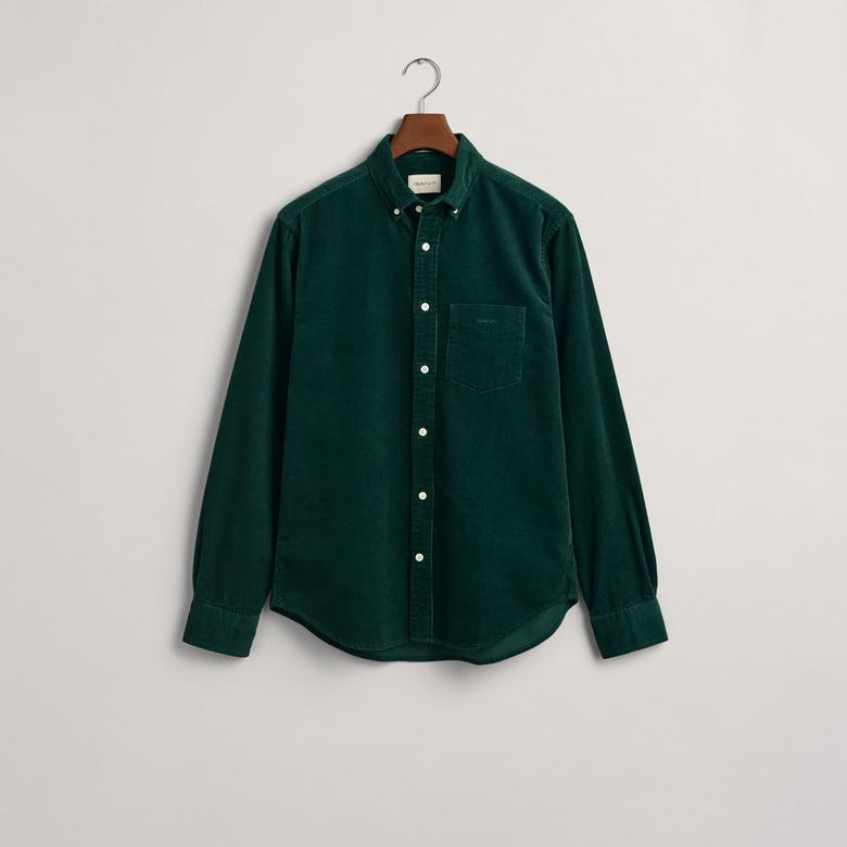 GANT Erkek Yeşil Regular Fit Düğmeli Yaka Kadife Gömlek