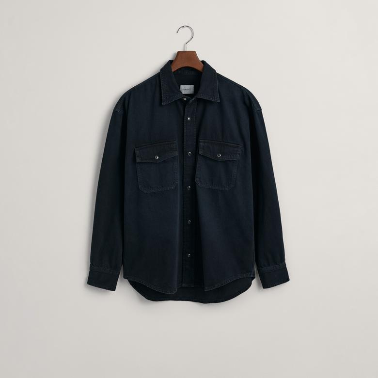 GANT Erkek Lacivert Oversize Fit Klasik Yaka Gömlek