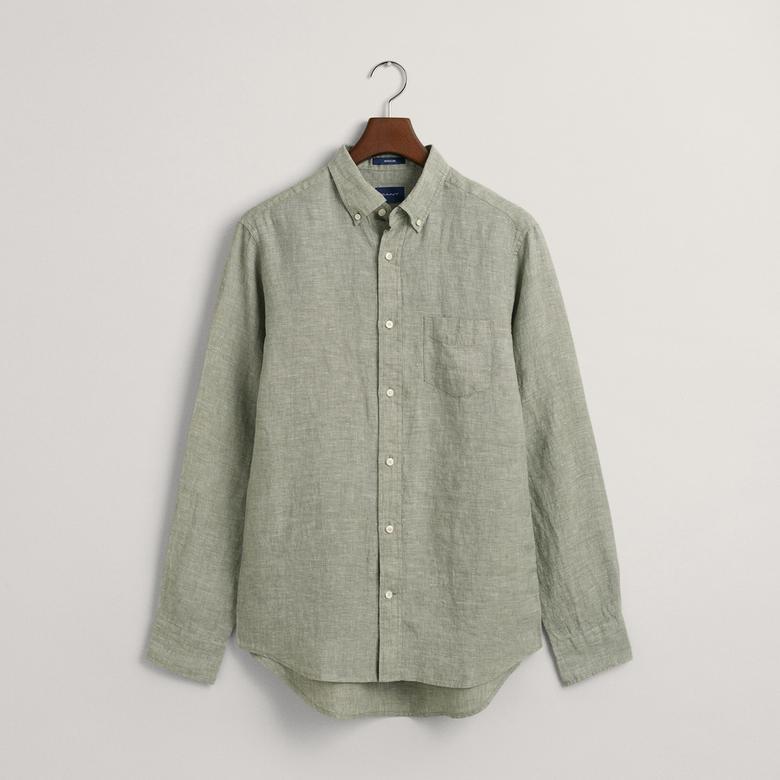 GANT Erkek Yeşil Regular Fit Keten Gömlek