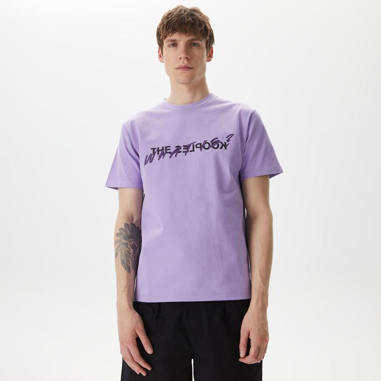 ERKEK BASKILI BİSİKLET YAKA MOR  T-SHIRT