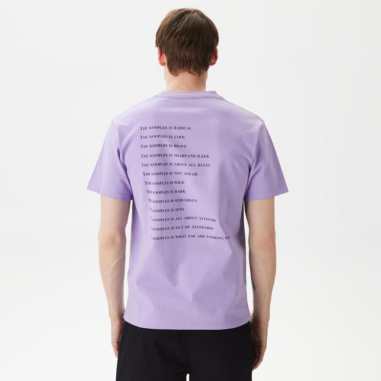ERKEK BASKILI BİSİKLET YAKA MOR  T-SHIRT