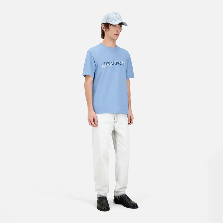 ERKEK BASKILI BİSİKLET YAKA AÇIK MAVİ  T-SHIRT