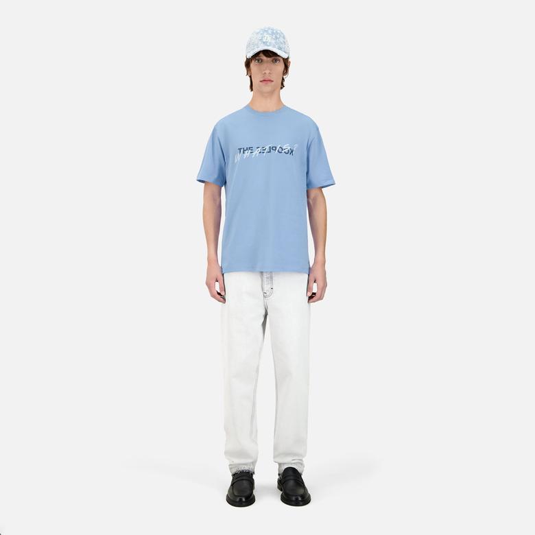 ERKEK BASKILI BİSİKLET YAKA AÇIK MAVİ  T-SHIRT