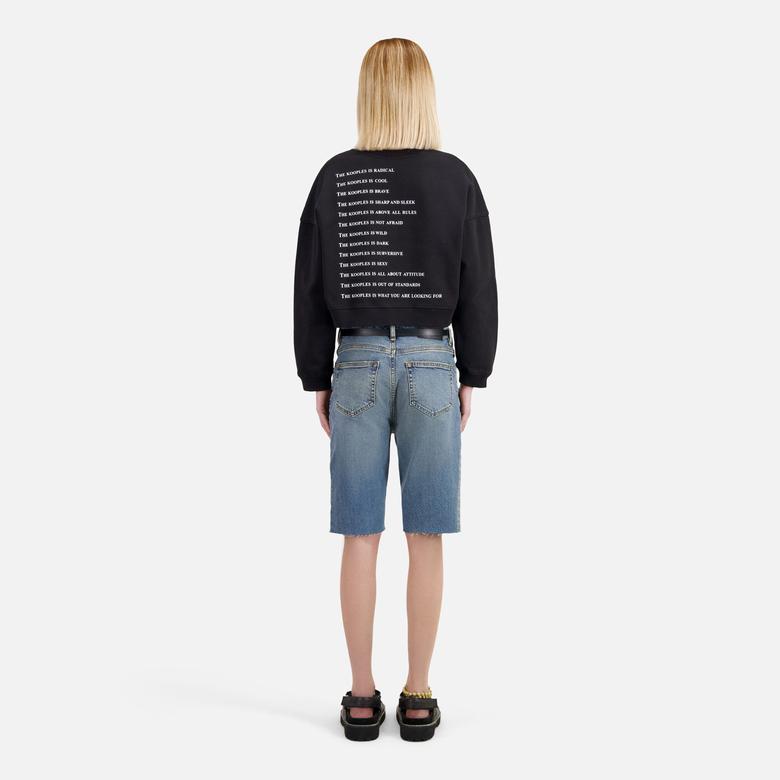 KADIN BASKILI BİSİKLET YAKA SİYAH CROP  SWEATSHIRT