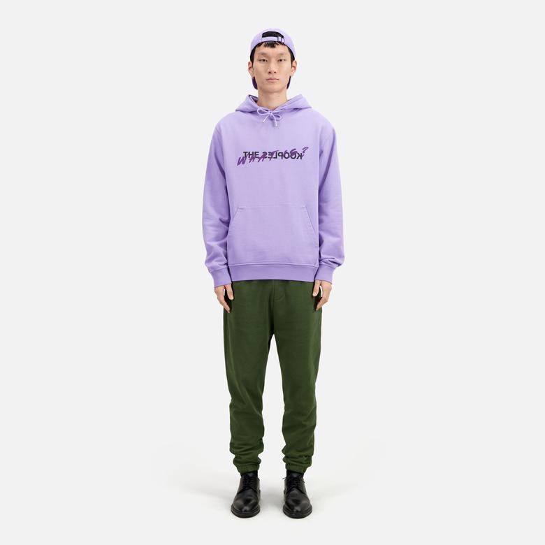 ERKEK BASKILI KAPÜŞONLU MOR SWEATSHIRT