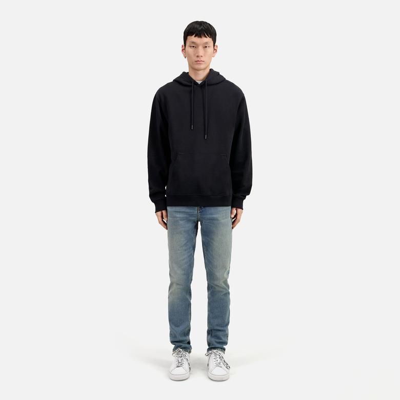 ERKEK BASKILI KAPÜŞONLU SİYAH SWEATSHIRT