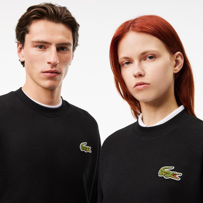 Lacoste Loose Fit Bisiklet Yaka Organik Pamuk Unisex Siyah Sweatshirt