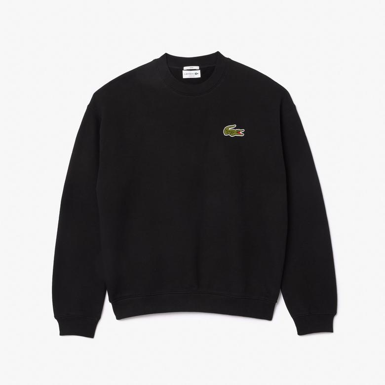 Lacoste Loose Fit Bisiklet Yaka Organik Pamuk Unisex Siyah Sweatshirt